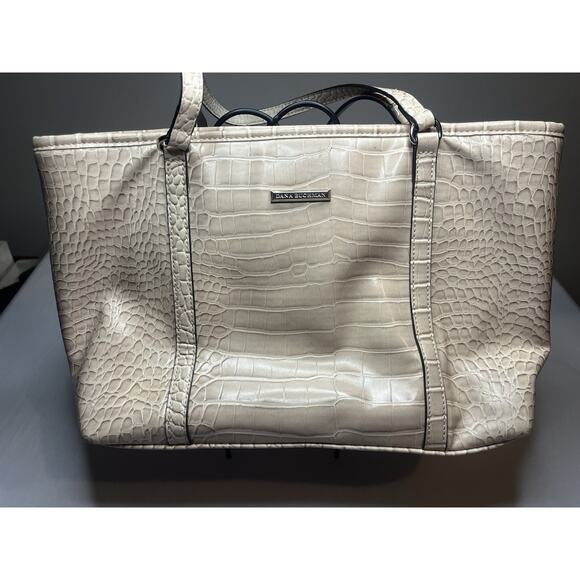 Dana Bachman White Crocodile Print Shoulder Bag Handbag Purse Gold Hardware - Picture 1 of 10